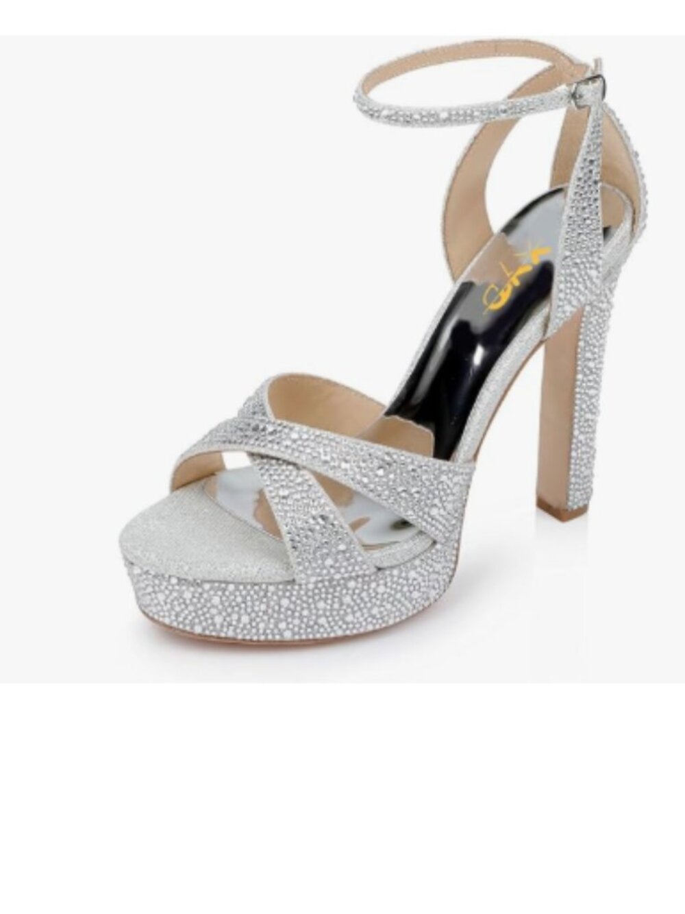 XYD Silver Crossed Straps Open Toe Rhinestone Bejeweled Platform Sandals